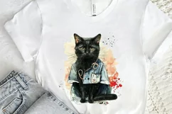 Watercolor Black Cat Nurse png clipart Product Image 2