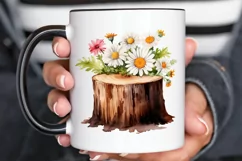 Flower Wooden Stump Watercolor Sublimation PNG Clipart Product Image 2