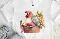 Watercolor Cute Pink Parrot in Basket PNG Clipart Product Image 2