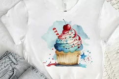 Watercolor 4th of July Cute Cupcake PNG Clipart Product Image 2