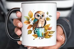 Watercolor Cute Owl with a Cup PNG Clipart Product Image 3