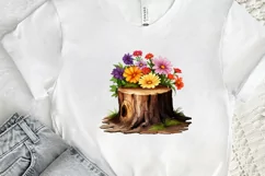 Flowers On Tree Stump Watercolor PNG Clipart Product Image 2
