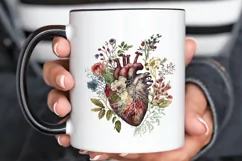 Watercolor Anatomical Floral Heart PNG Clipart Product Image 3