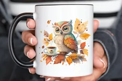 Watercolor Cute Owl with a Cup PNG Clipart Product Image 3