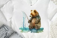 Watercolor Daddy Bear Fishing png clipart Product Image 2