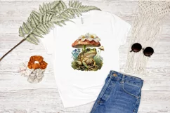 Watercolor Vintage Cute Floral Frog on a Mushroom PNG Clipa Product Image 2