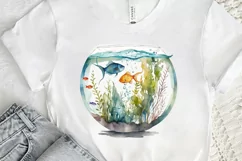 Watercolor Fish Bowl Tank PNG Clipart Product Image 2