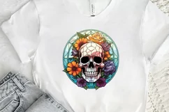 Flower Skull Stained Glass Sublimation PNG Clipart Product Image 2