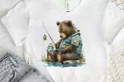 Watercolor Daddy Bear Fishing png clipart Product Image 2