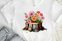 Flowers On Tree Stump Watercolor PNG Clipart Product Image 2