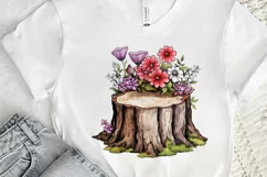 Flowers On Tree Stump Watercolor PNG Clipart Product Image 2