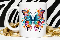 Rainbow Butterfly and Flowers PNG Clipart Product Image 2