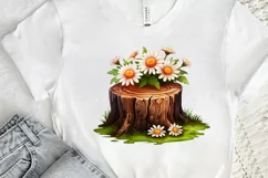 Flowers On Tree Stump Watercolor PNG Clipart Product Image 2