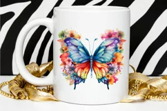 Rainbow Butterfly and Flowers PNG Clipart Product Image 2