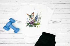 Watercolor Butterfly and Spring Flowers png clipart Product Image 2