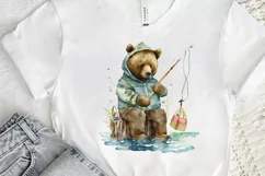 Watercolor Daddy Bear Fishing png clipart Product Image 2