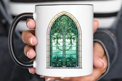Emerald Stained Glass Arched Window PNG Clipart Product Image 2