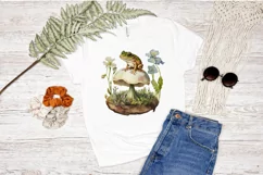 Watercolor Vintage Cute Floral Frog on a Mushroom PNG Clipa Product Image 2