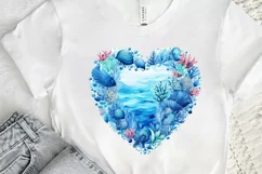 Ocean Heart Watercolor Sublimation PNG Clipart Product Image 2