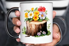 Flower Wooden Stump Watercolor Sublimation PNG Clipart Product Image 2