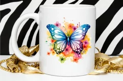 Rainbow Butterfly and Flowers PNG Clipart Product Image 2