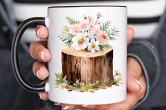 Flower Wooden Stump Watercolor Sublimation PNG Clipart Product Image 2