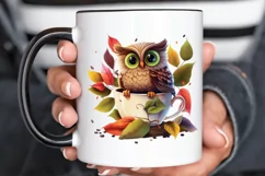 Watercolor Cute Owl with a Cup PNG Clipart Product Image 3