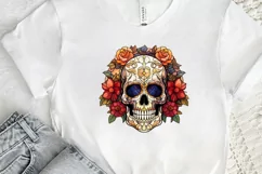 Flower Skull Stained Glass Sublimation PNG Clipart Product Image 2