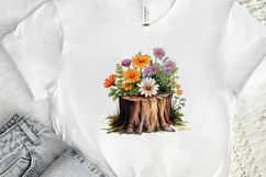 Flowers On Tree Stump Watercolor PNG Clipart Product Image 2