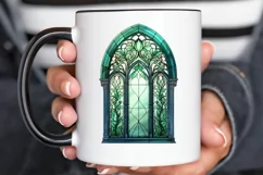 Emerald Stained Glass Arched Window PNG Clipart Product Image 2