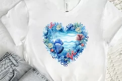 Ocean Heart Watercolor Sublimation PNG Clipart Product Image 2