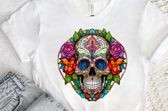 Flower Skull Stained Glass Sublimation PNG Clipart Product Image 2