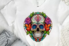 Flower Skull Stained Glass Sublimation PNG Clipart Product Image 2