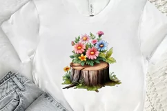 Flowers On Tree Stump Watercolor PNG Clipart Product Image 2