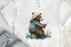 Watercolor Daddy Bear Fishing png clipart Product Image 2