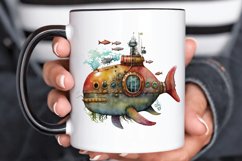 Watercolor Submarine PNG Clipart Product Image 3