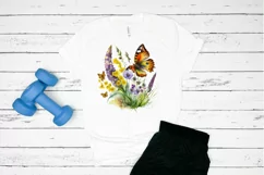 Watercolor Butterfly and Spring Flowers png clipart Product Image 2