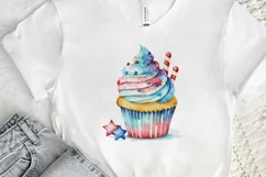 Watercolor 4th of July Cute Cupcake PNG Clipart Product Image 2
