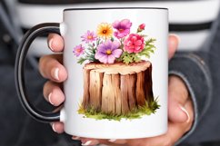 Flower Wooden Stump Watercolor Sublimation PNG Clipart Product Image 2