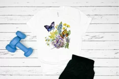 Watercolor Butterfly and Spring Flowers png clipart Product Image 2