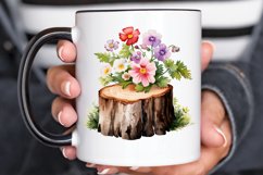 Flower Wooden Stump Watercolor Sublimation PNG Clipart Product Image 2