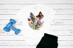 Watercolor Butterfly and Spring Flowers png clipart Product Image 2