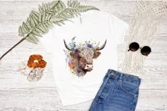 Watercolor Floral Highland Cow PNG Clipa Product Image 2