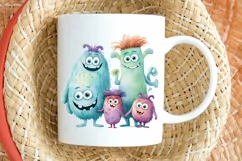 Cute Monster Family Watercolor PNG Clipart Product Image 2