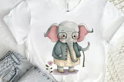 Watercolor Cute Elephant Grandma png clipart Product Image 2