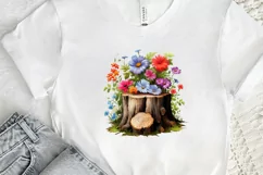 Flowers On Tree Stump Watercolor PNG Clipart Product Image 2