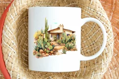 Cactus House Watercolor Sublimation PNG Clipart Product Image 2