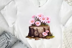 Flowers On Tree Stump Watercolor PNG Clipart Product Image 2