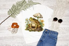 Watercolor Vintage Cute Floral Frog on a Mushroom PNG Clipa Product Image 2