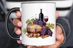 Vintage Grape Wine Bottle and Barrel PNG Clipart Product Image 2